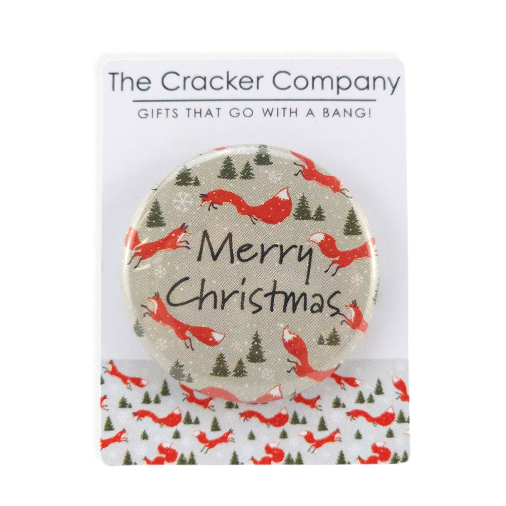 Christmas Fox | Merry Christmas | 38mm Pin Badge | Mini Gift | Cracker Filler