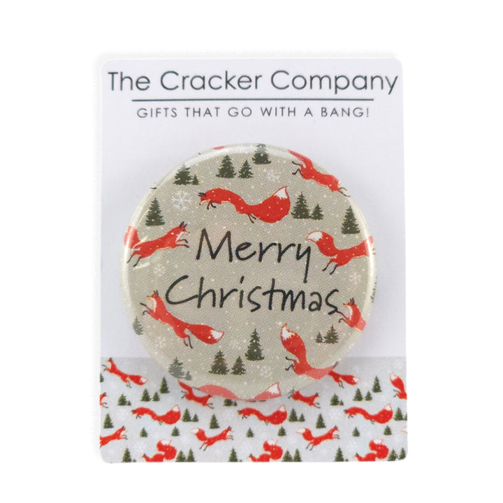 Christmas Fox | Merry Christmas | 38mm Pin Badge | Mini Gift | Cracker Filler