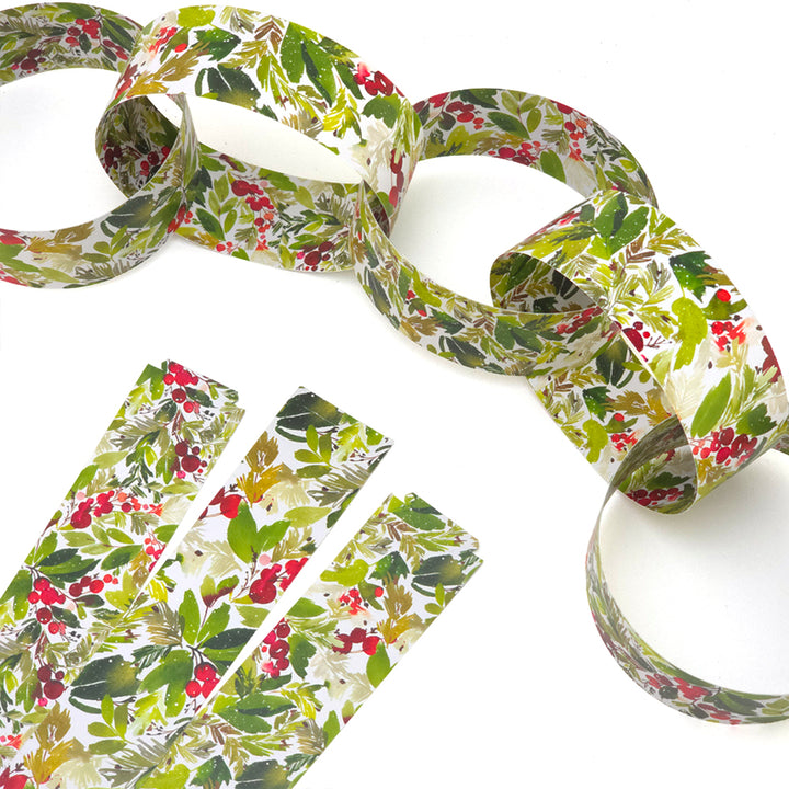 30 Reusable Christmas Paper Chains | Watercolour Berries | No Glue Needed | 2.5m