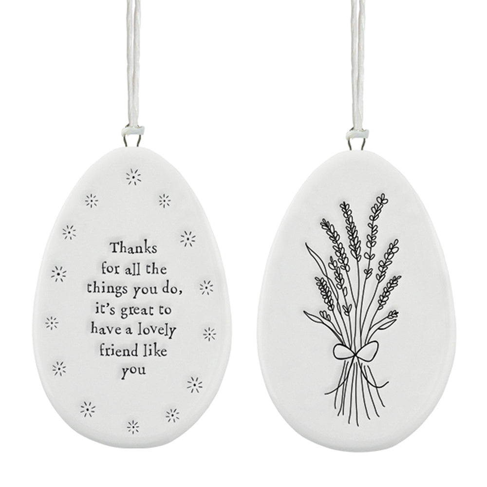 Thanks Friend for All You Do | Flat Porcelain Egg Ornament Hanger| Cracker Filler