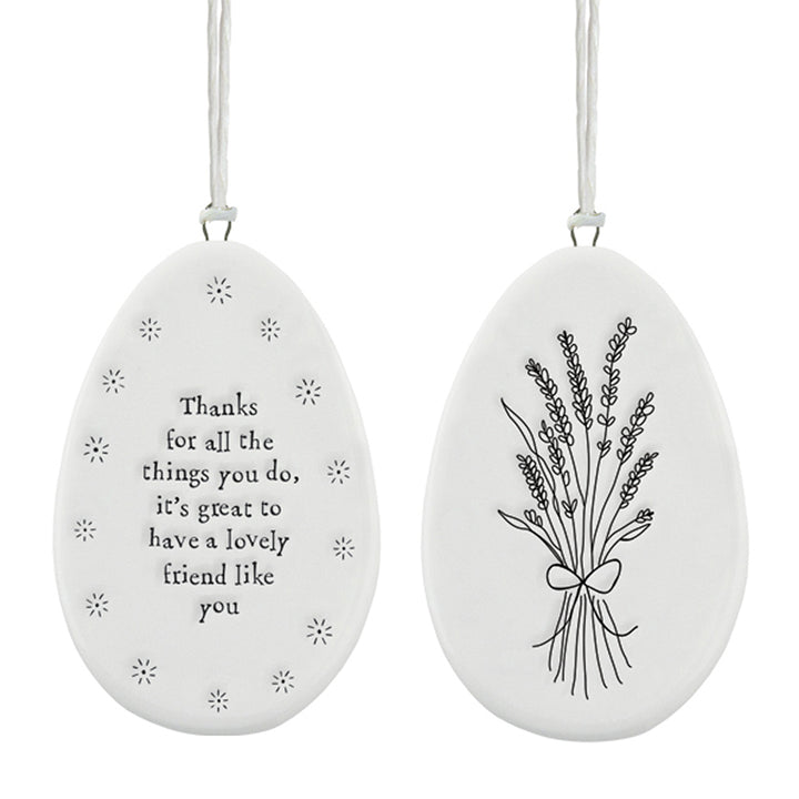 Thanks Friend for All You Do | Flat Porcelain Egg Ornament Hanger| Cracker Filler