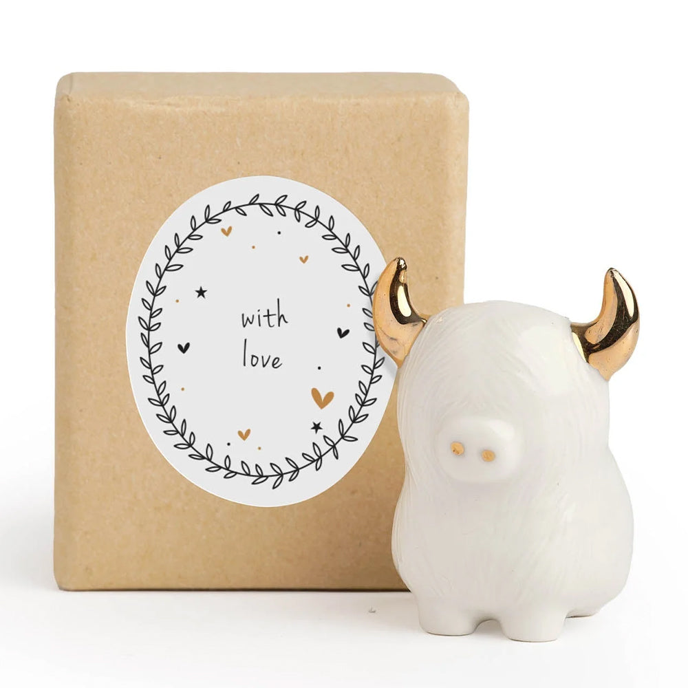 With love | Porcelain Mini Highland Cow | Little Gift | Cracker Filler