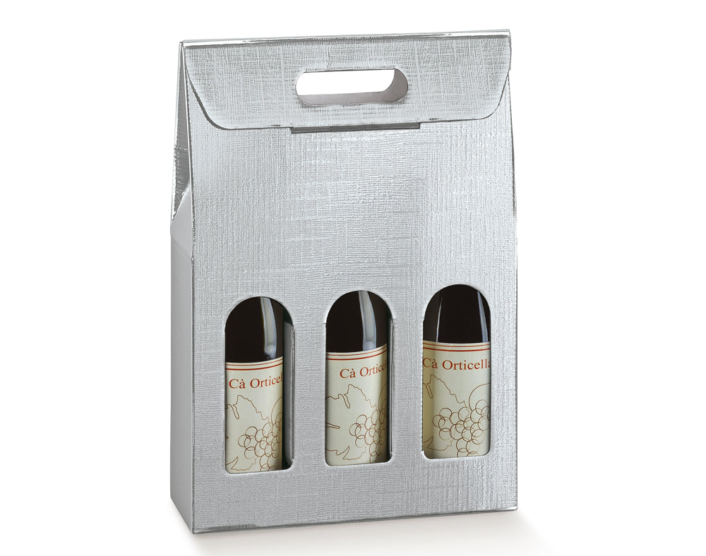 Silver Wine Bottle Gift Box for 3 Bottles