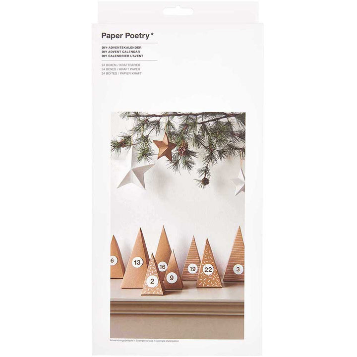 Kraft | 24 Tree Shaped Advent Calendar Boxes | 4 x 8 x 10cm | Mixed Sizes