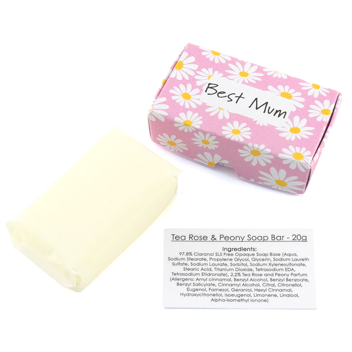 Best Mum | Tea Rose & Peony | 20g Travel Soap Bar | Mini Gift | Cracker Filler