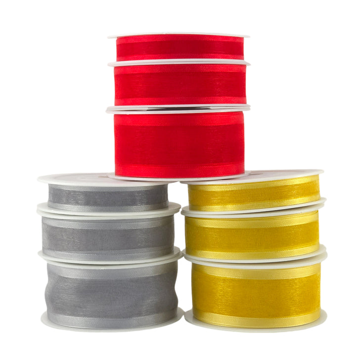 Christmas Colours | Satin Edged Organza Ribbon | 15, 25 or 40mm Wide | 25m Reel