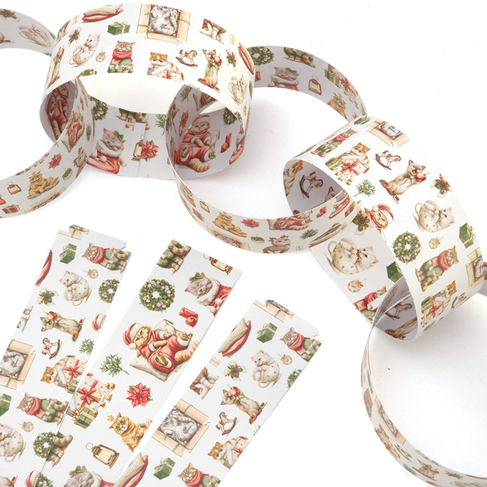 30 Reusable Christmas Paper Chains | Cute Christmas Cats | No Glue Needed | 2.5m