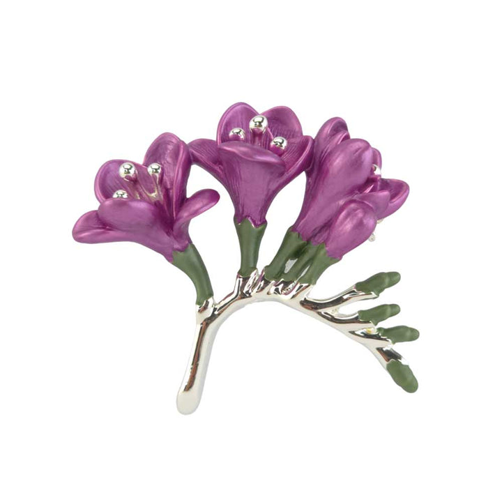 Pearlescent Purple Silver Plated Freesia Brooch | Little Gift | Cracker Filler