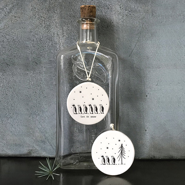 Let it Snow Penguins | Flat Porcelain Christmas Ornament Hanger| Cracker Filler