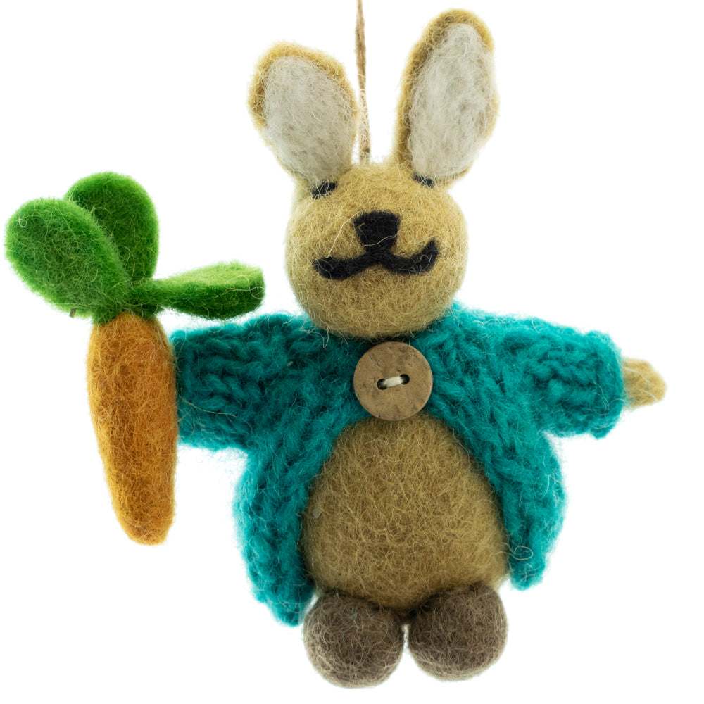 10cm Felted Rabbit in Cardigan | Is it Peter Rabbit? | Easter Tree Decoration | Fairtrade Felt