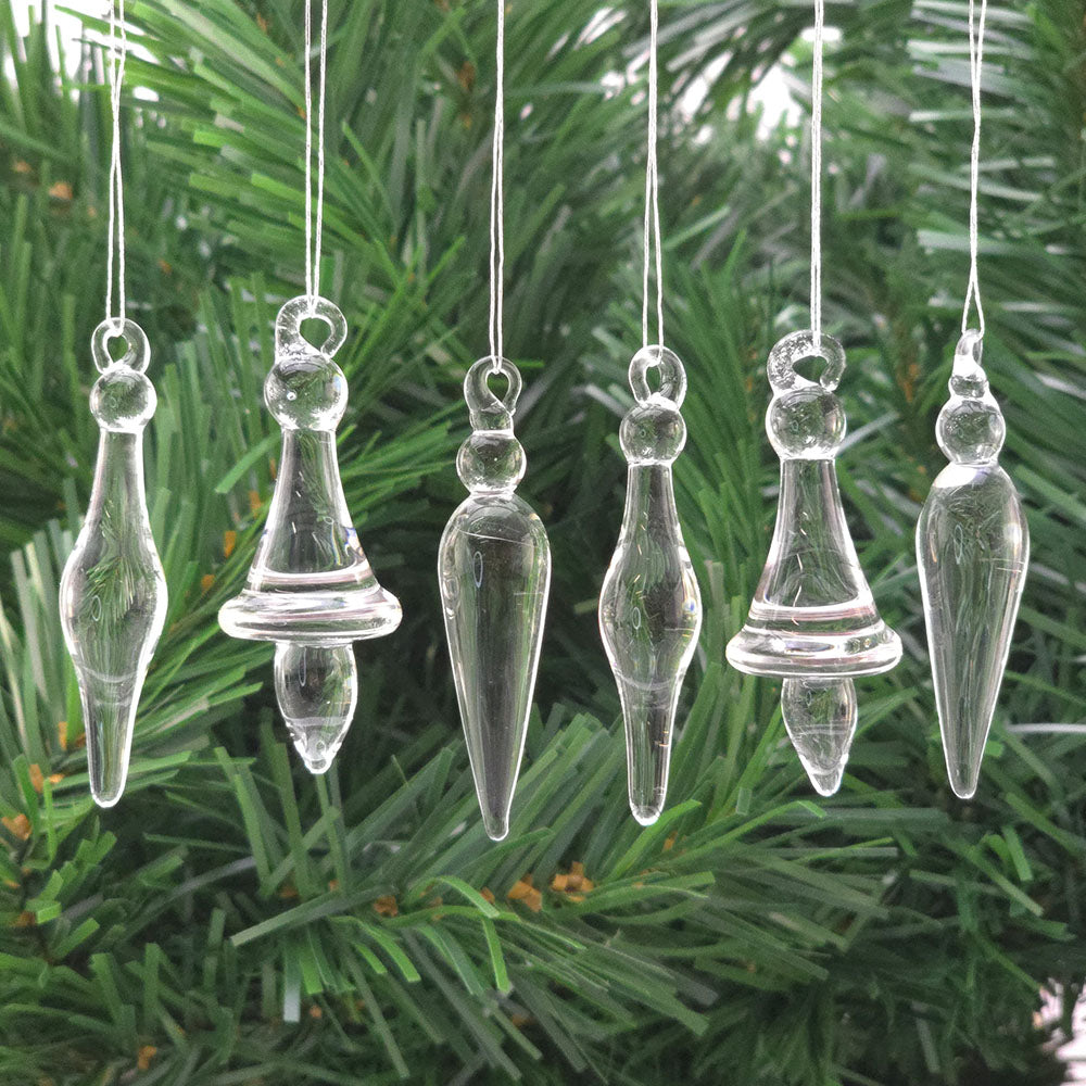 Smooth Solid Glass Hanging Christmas Tree Decorations | 60mm | Set of 6