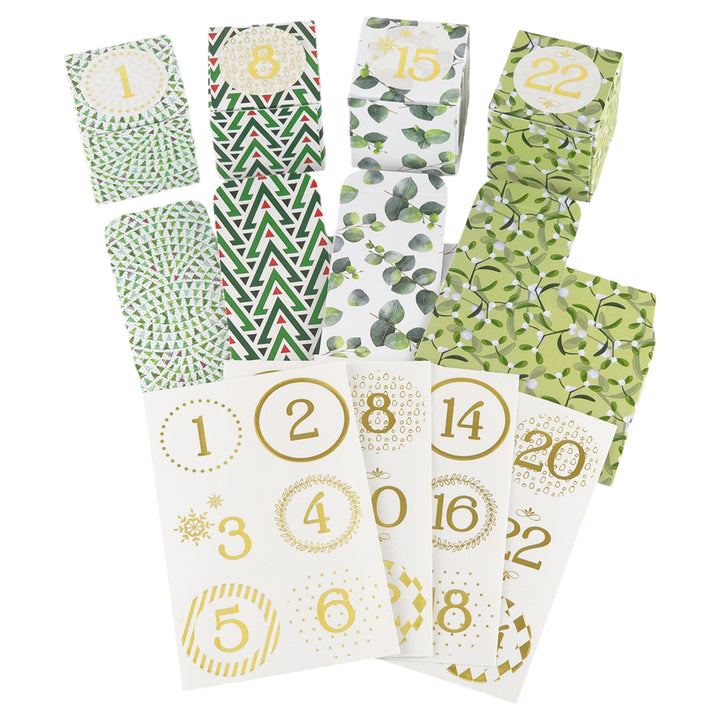 The Green Collection | 24 Christmas Advent Cubes, Numbers & Tray | Ready to Fill