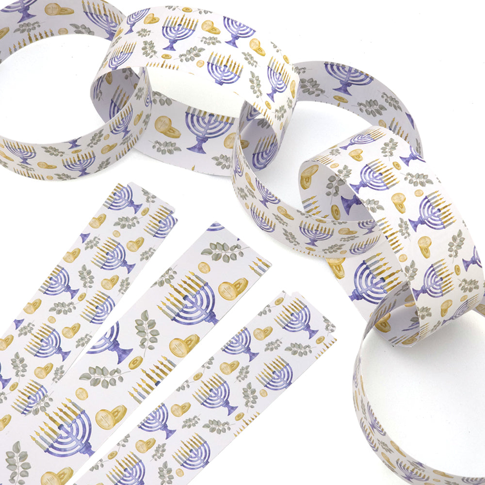 30 Reusable Paper Chains | Watercolour Hanukkah | No Glue Needed | 2.5m