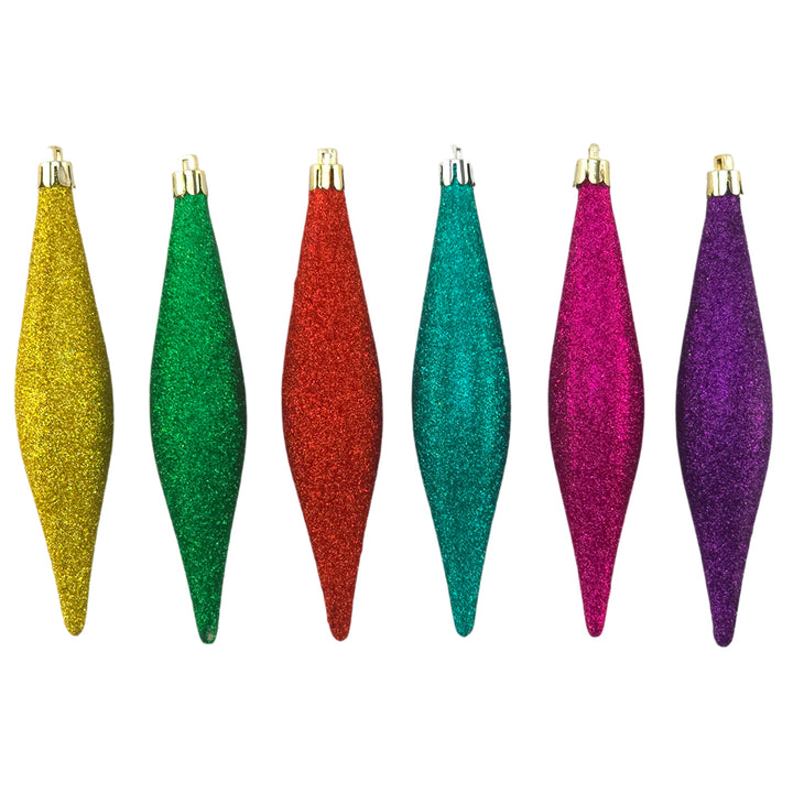 15cm Rainbow Glitter Hanging Bauble Drops | 6Pk | Christmas Tree Decorations