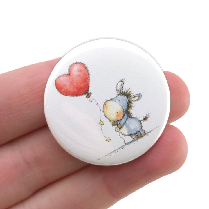 Cute Donkey Love | 38mm Button Pin Badge | Little Valentines Cracker Filler