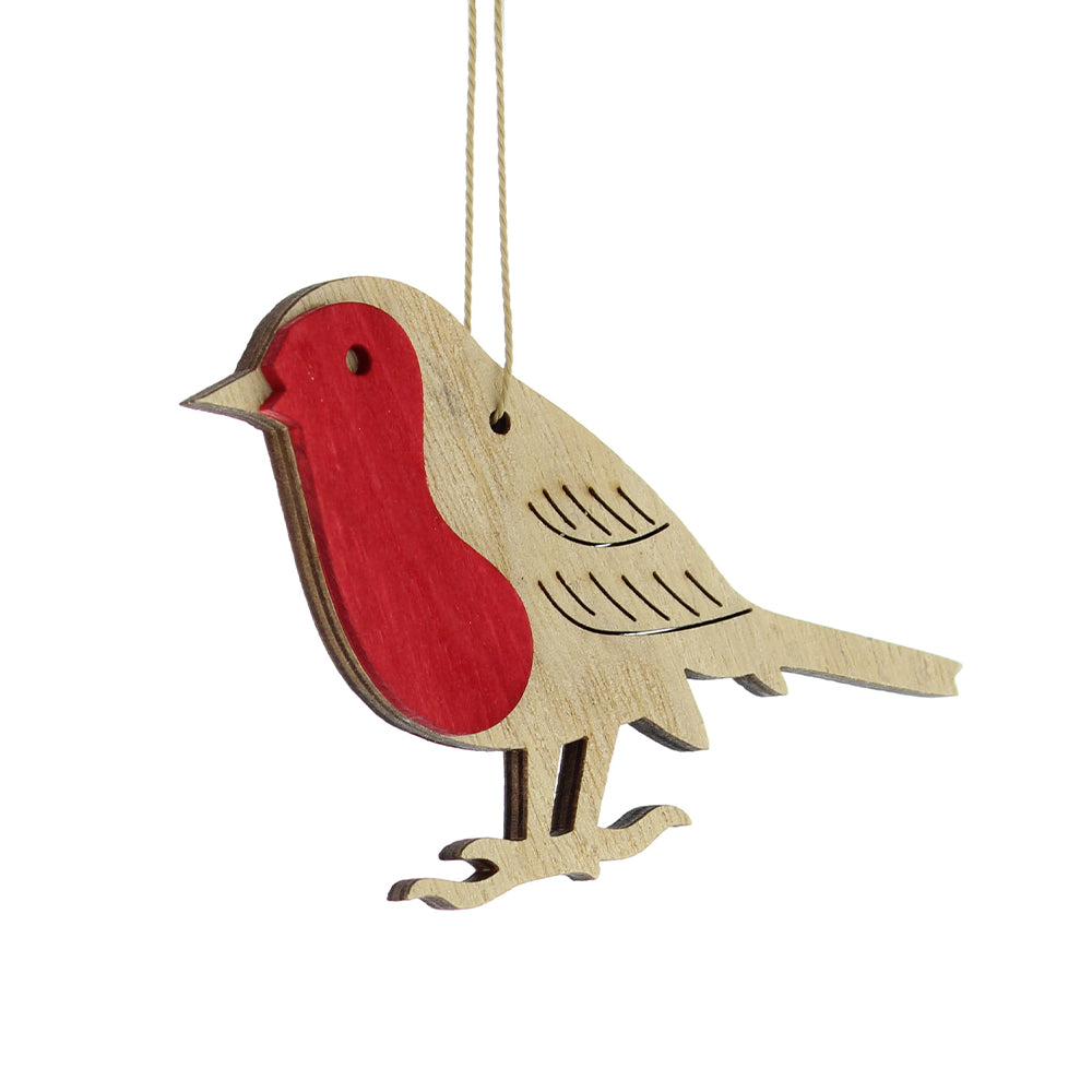 Wooden Robin | Hanging Christmas Tree Decoration | 8cm Tall