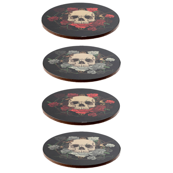 Skulls and Roses | Gothic | Set of 4 Cork Coasters