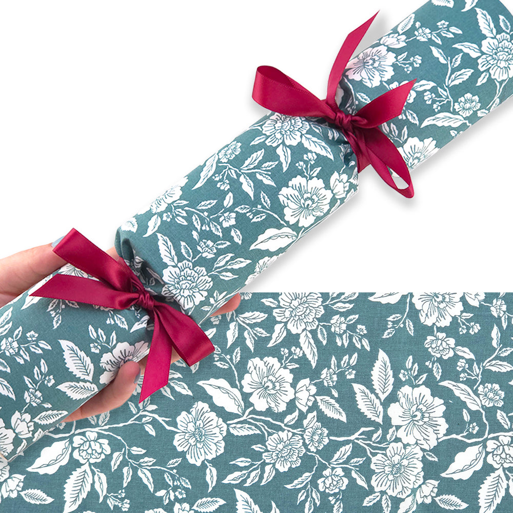 Teal Christmas Roses | Reusable Fabric Cracker Set | Assemble & Fill