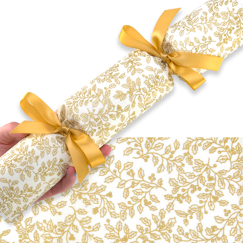 Golden Christmas Holly | Reusable Fabric Cracker Set | Assemble & Fill