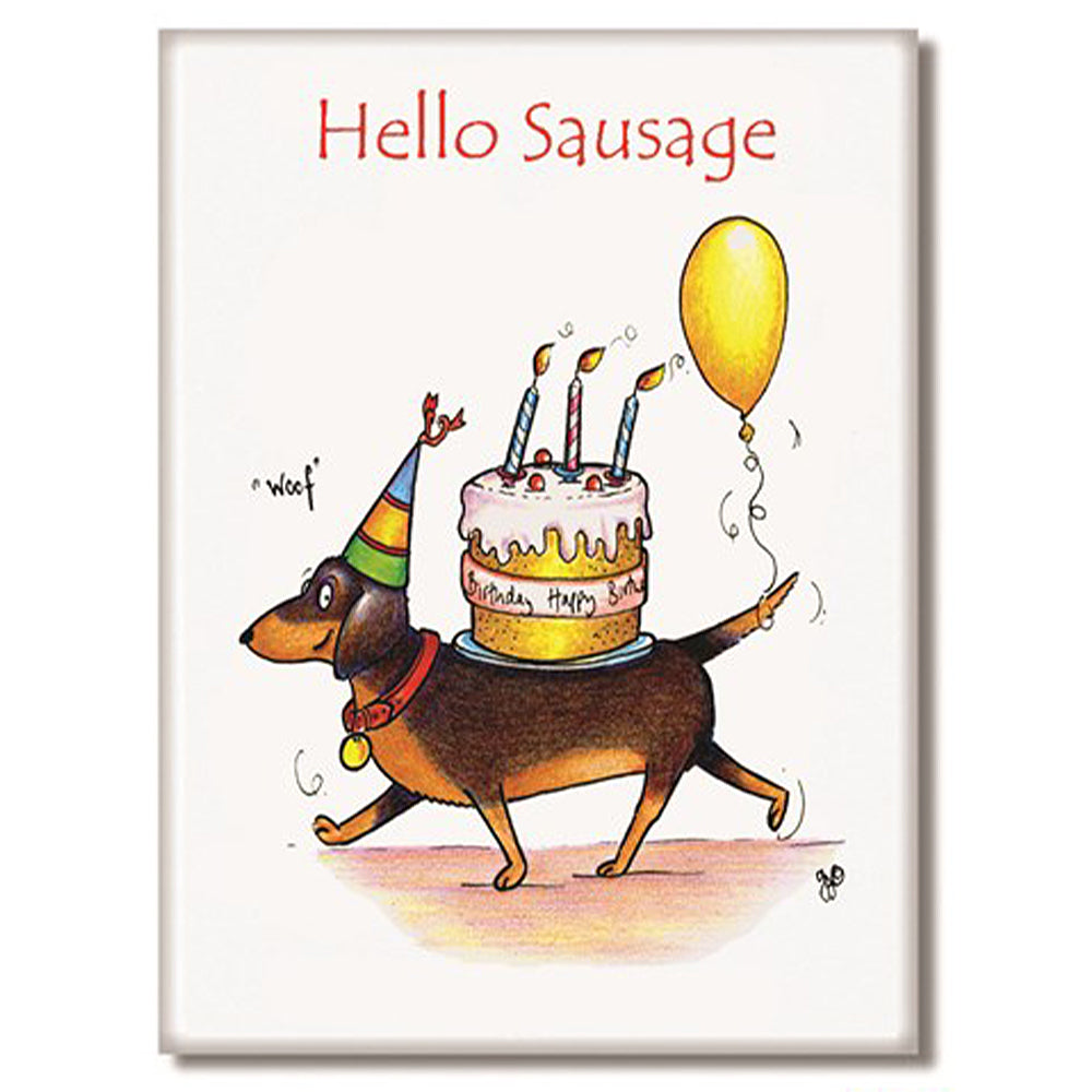 Hello Sausage | Happy Birthday | Funny Dachshund Magnet | Cracker Filler Gift