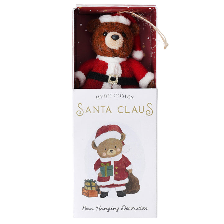 Here Comes Santa Claus | Hanging Little Felt Bear Christmas Ornament | Mini Gift