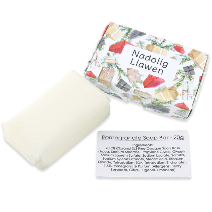 Nadolig Llawen | Pomegranate | 20g Travel Soap Bar | Little Gift | Cracker Filler
