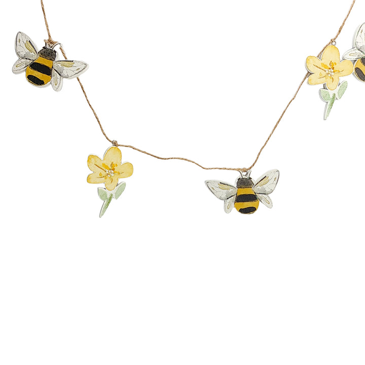 Gisela Graham 1.2m Wooden Bee & Buttercup Flower Spring or Easter Garland