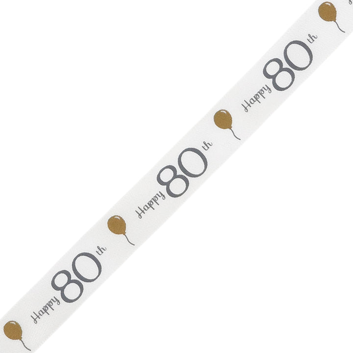 Milestone Birthday | White, Silver & Gold Satin Ribbon | 16mm Wide | 4m Long