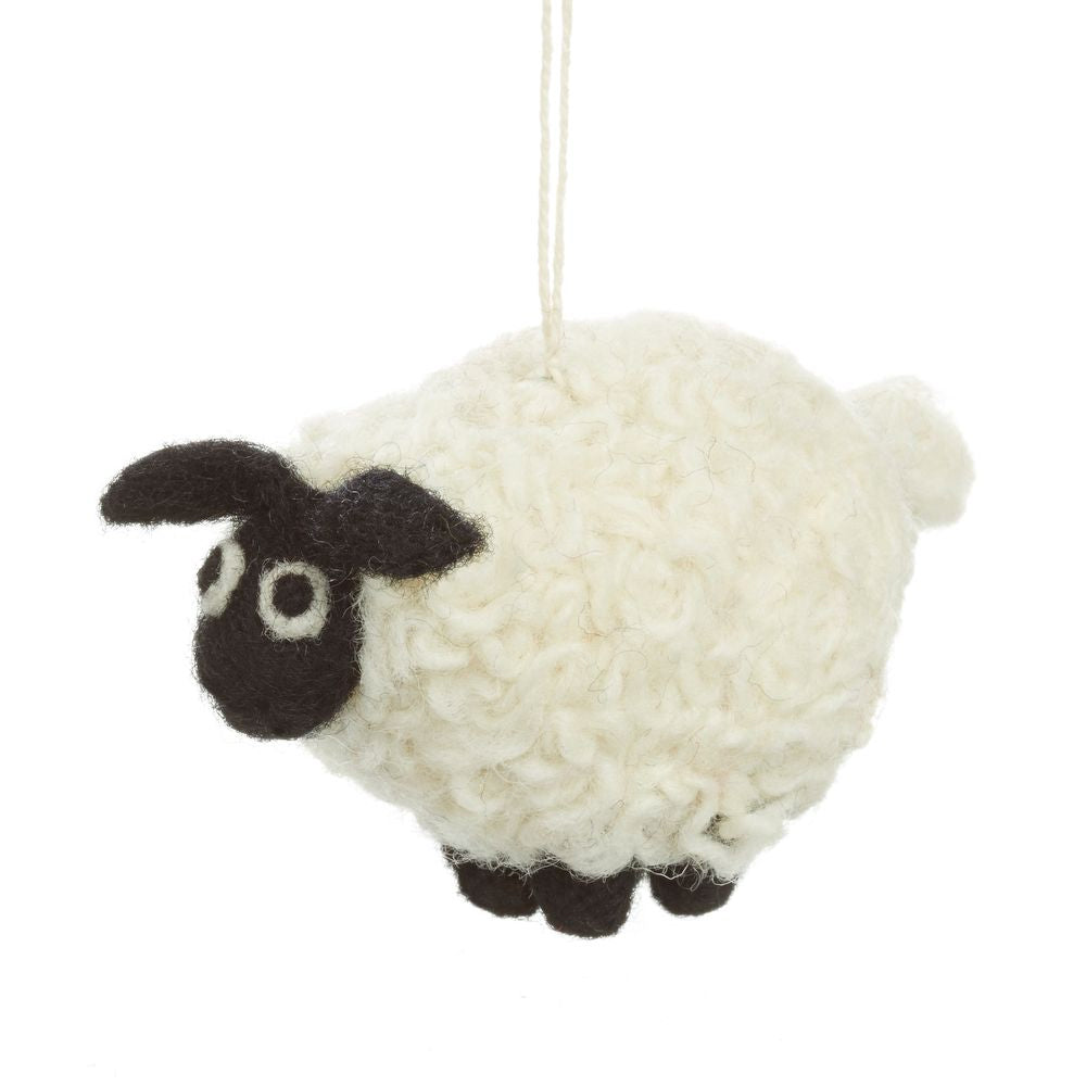 Single 9cm Felted Hanging Black Faced Sheep for Easter Tree Decoration | Fairtrade Felt