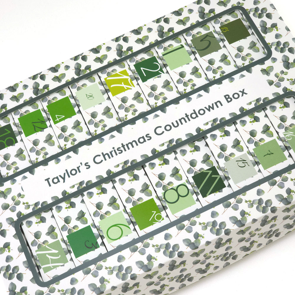 Personalised Advent Calendar Kit | 25 Soap Boxes & Outer Box | Watercolour Eucalyptus