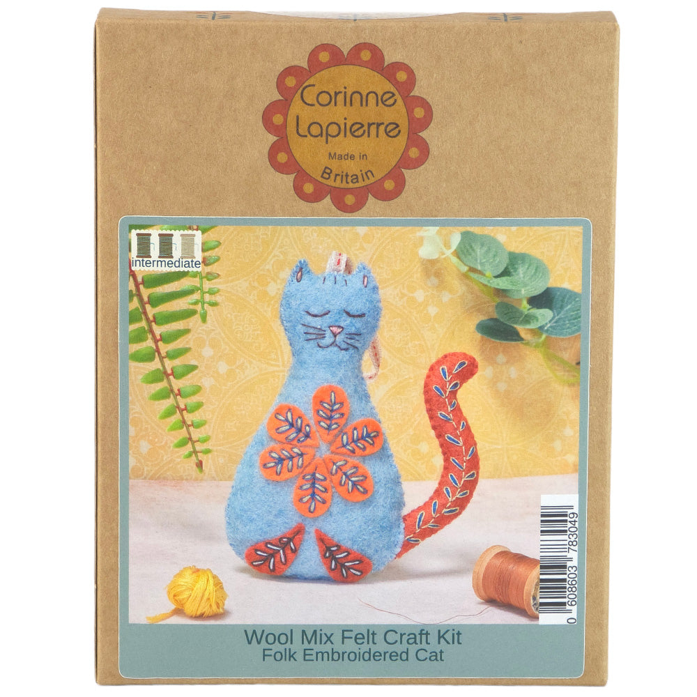 Folk Cat Hanging Ornament | Mini Felt Sewing & Embroidery Kit | Corinne Lapierre