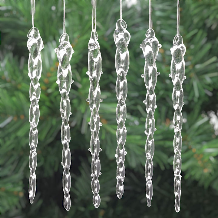 Large Glass Icicles | 16cm Long | Set of 6 | Christmas Tree Decorations