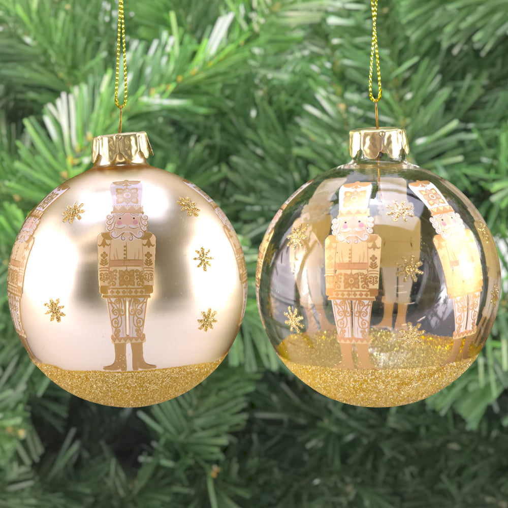 Gold Nutcracker Bauble | Single 8cm Glass Christmas Bauble | Gisela Graham