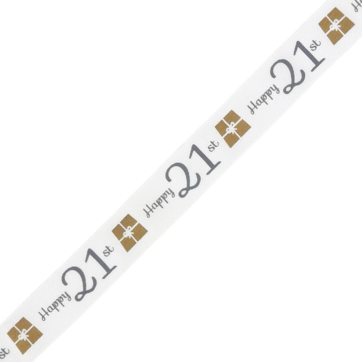 Milestone Birthday | White, Silver & Gold Satin Ribbon | 16mm Wide | 4m Long