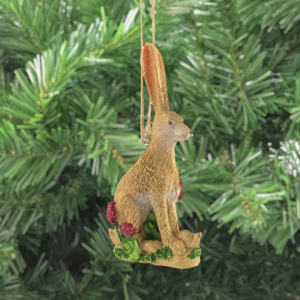 Sitting Hare with Strawberries  | Hanging Tree Decoration | 9cm | Gisela Graham