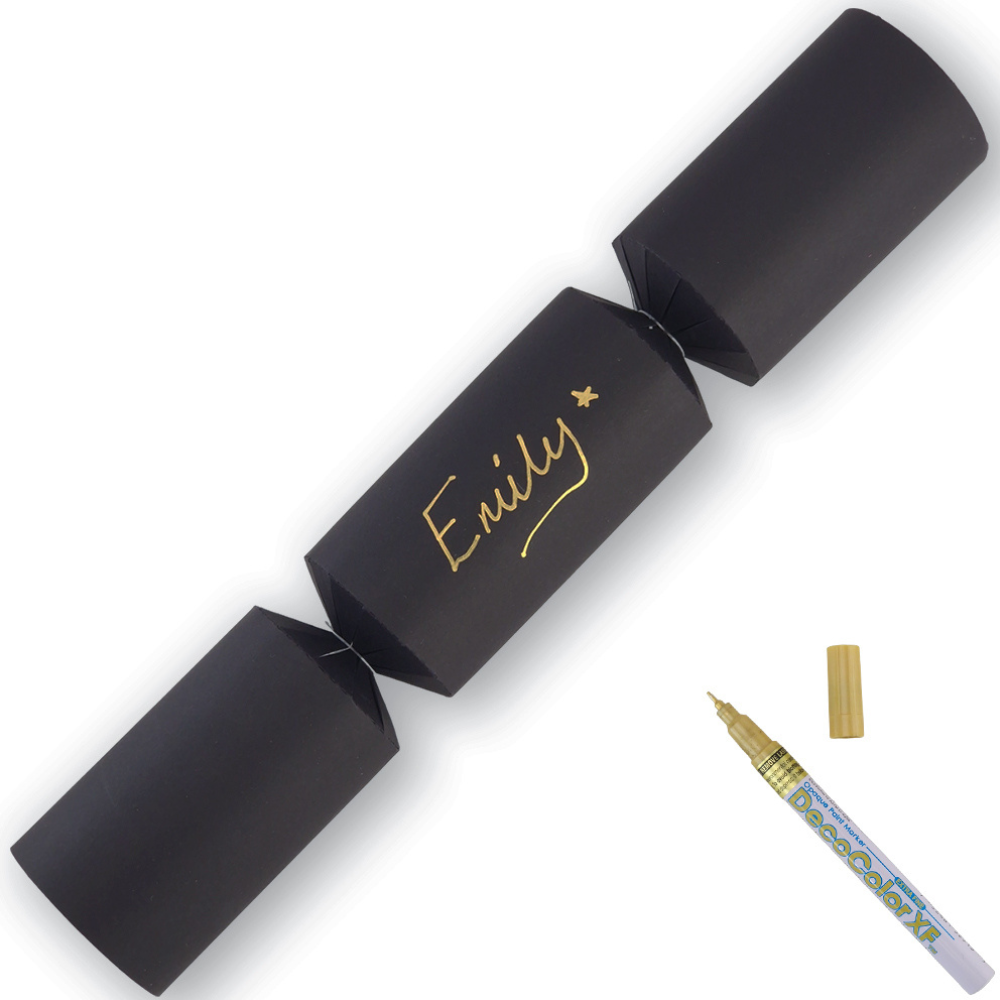 Black | 12 Personalise Your Own Crackers | Make & Fill Your Own | With Pen