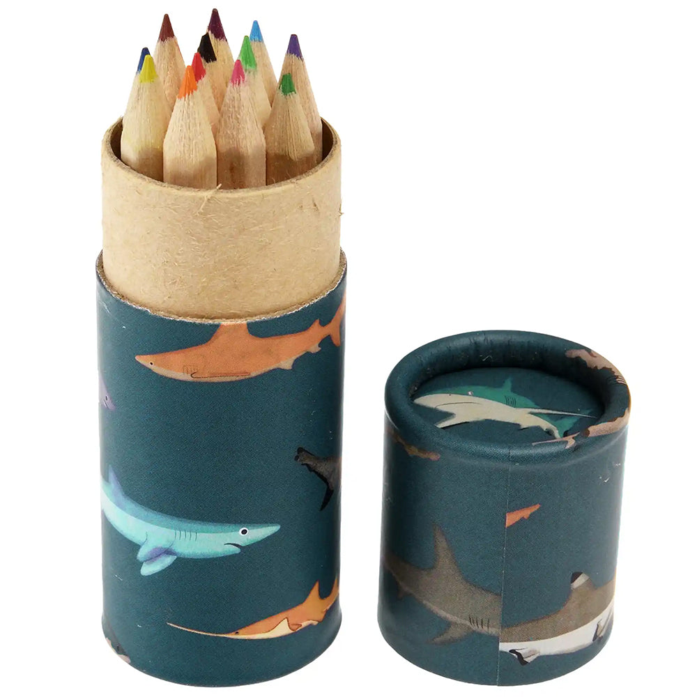 Sharks | 12 Short Coloured Pencil Crayons | Mini Gift | Cracker Filler