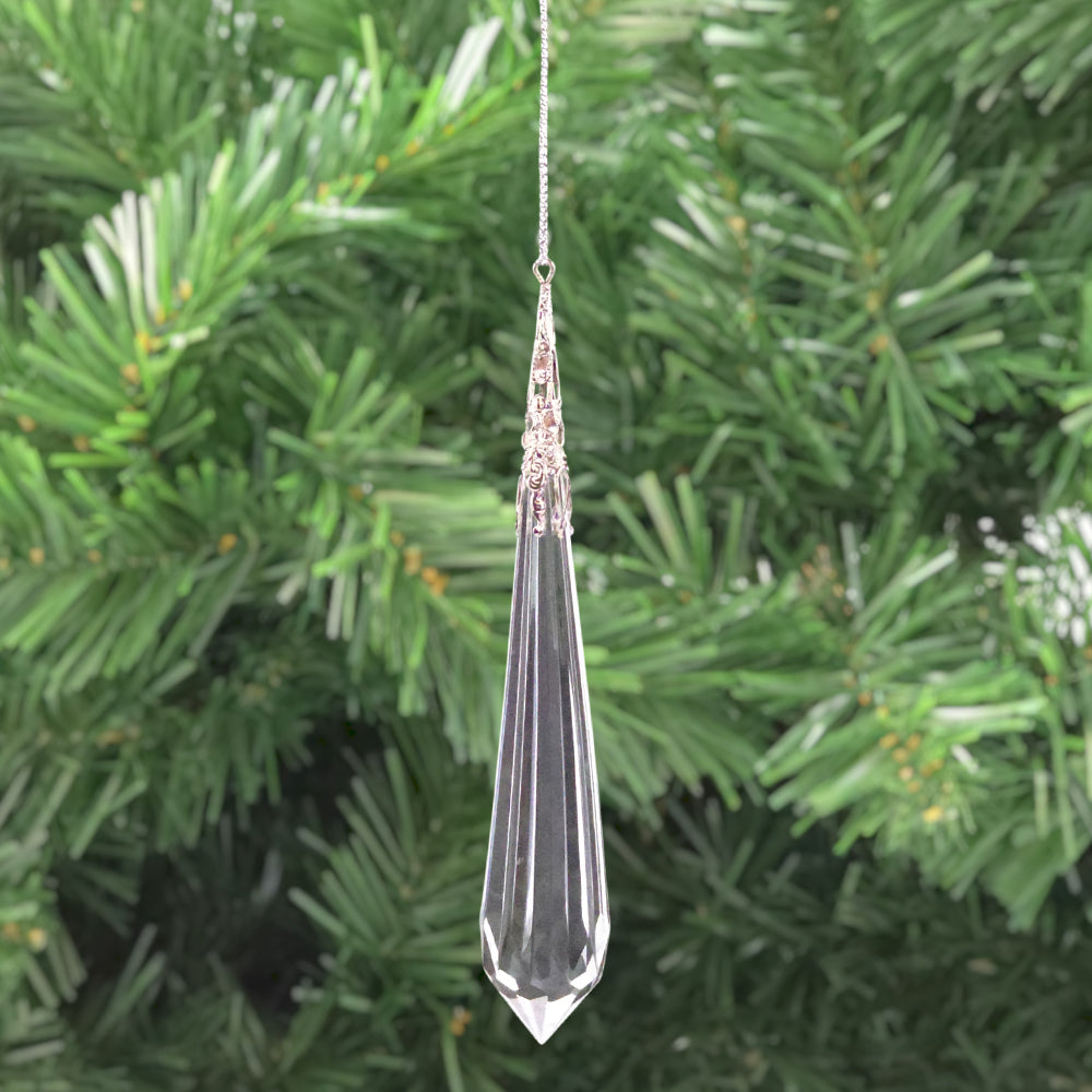 Clear Crystal Skinny Drop | Faceted Acrylic Christmas Tree Ornament | 13cm Tall