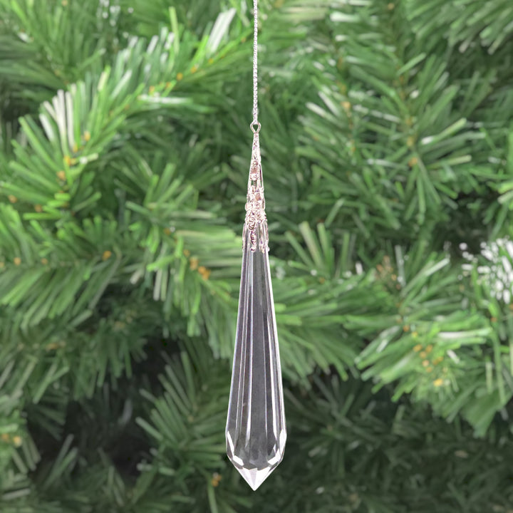 Clear Crystal Skinny Drop | Faceted Acrylic Christmas Tree Ornament | 13cm Tall