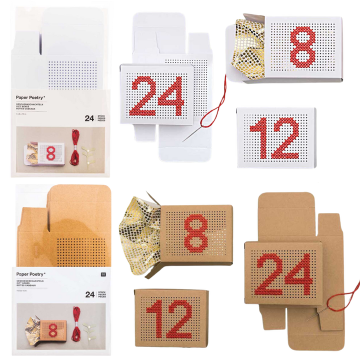 24 Cross Stitch | Advent Calendar Boxes | 4 x 8 x 10cm | Choice of Colour