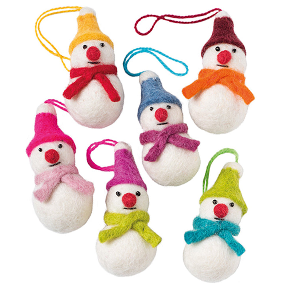 Snowmen | Hanging Felt Christmas Tree Decorations | Set of 6 | Fair Trade