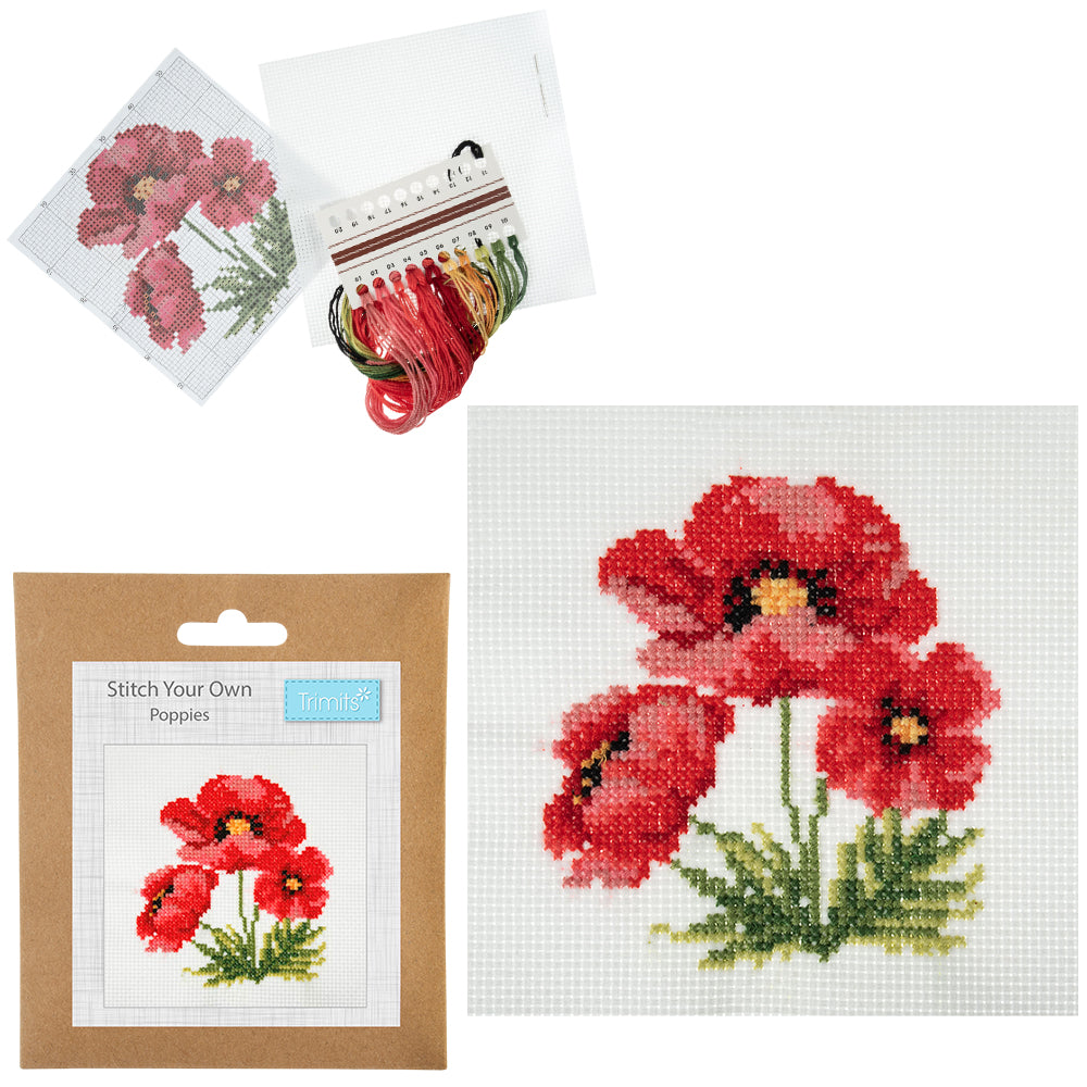 Poppies | Mini Counted Cross Stitch Kit | 13cm