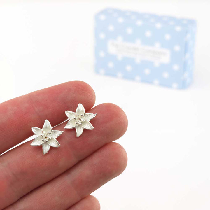 White Lily | Clip On Silver Tone Earrings | Mini Gift | Cracker Filler