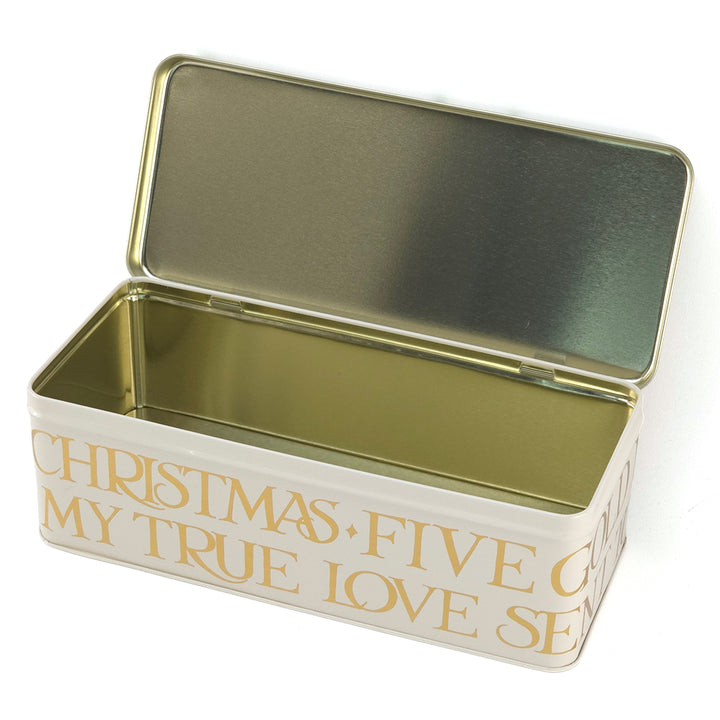 5 Gold Rings & Mistletoe | Long Rectangular Tin | Emma Bridgewater | 24x10.5x8cm