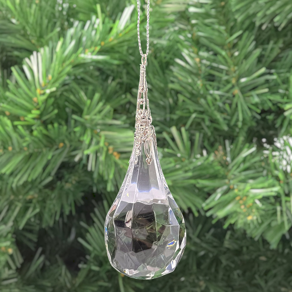 Clear Crystal Drop | Faceted Acrylic Christmas Tree Ornament | 9cm Tall