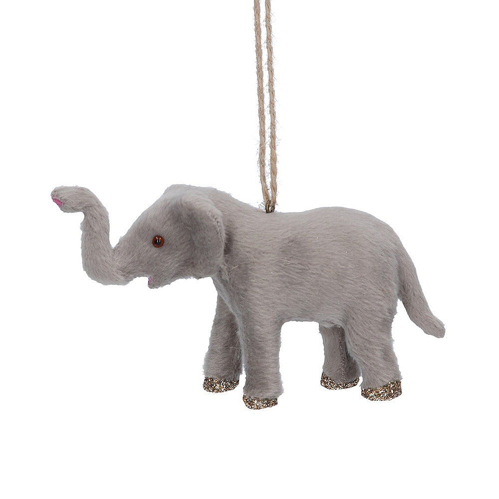 Faux Fur Elephant Tree Ornament | Wild Animal Christmas Decoration