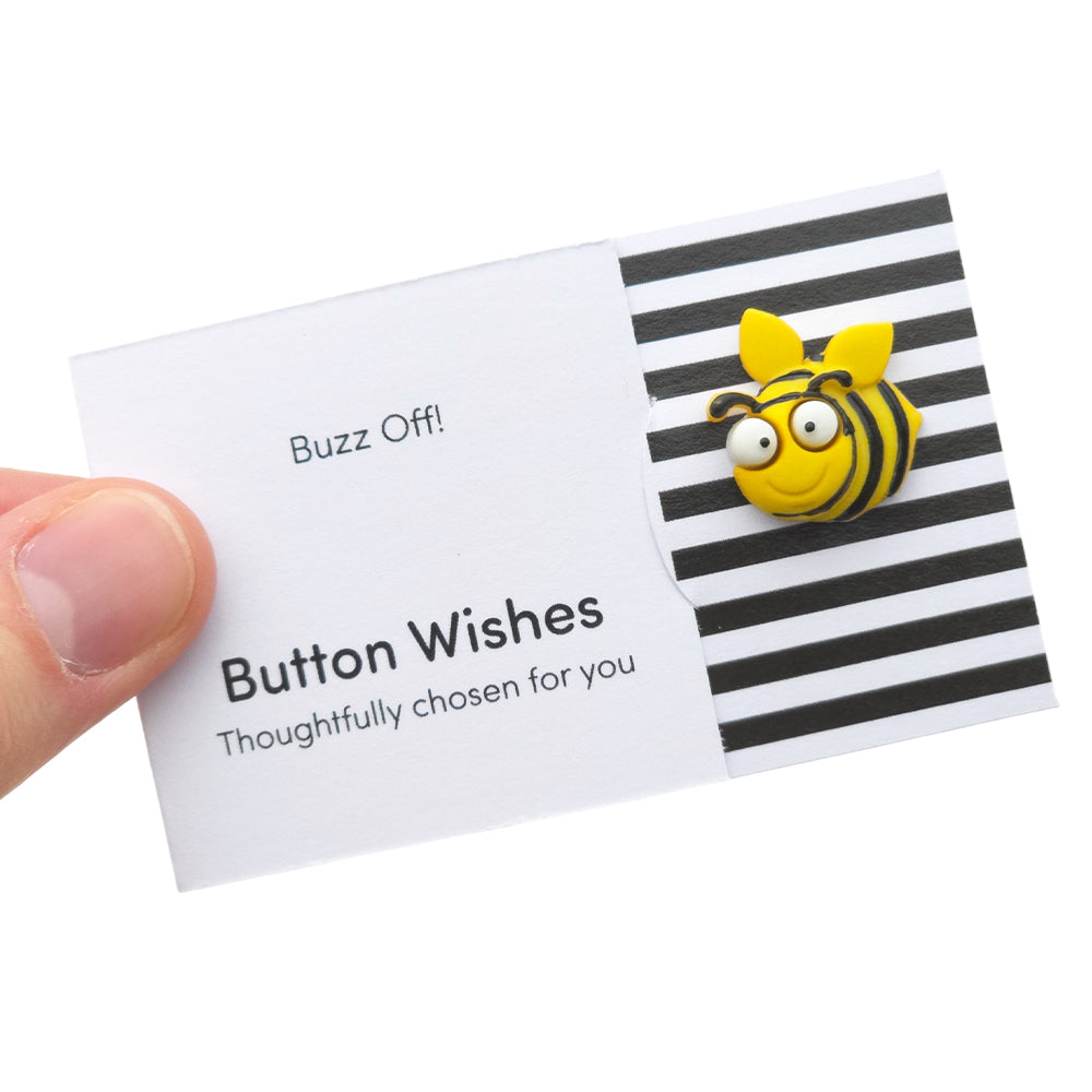 Buzz Off! | Button Wishes Sew On Token | Little Gift | Cracker Filler