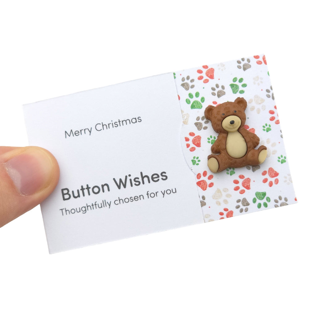 Merry Christmas | Teddy Bear | Button Wishes Sew On Token | Cracker Filler