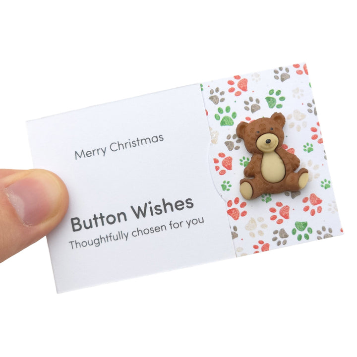 Merry Christmas | Teddy Bear | Button Wishes Sew On Token | Cracker Filler