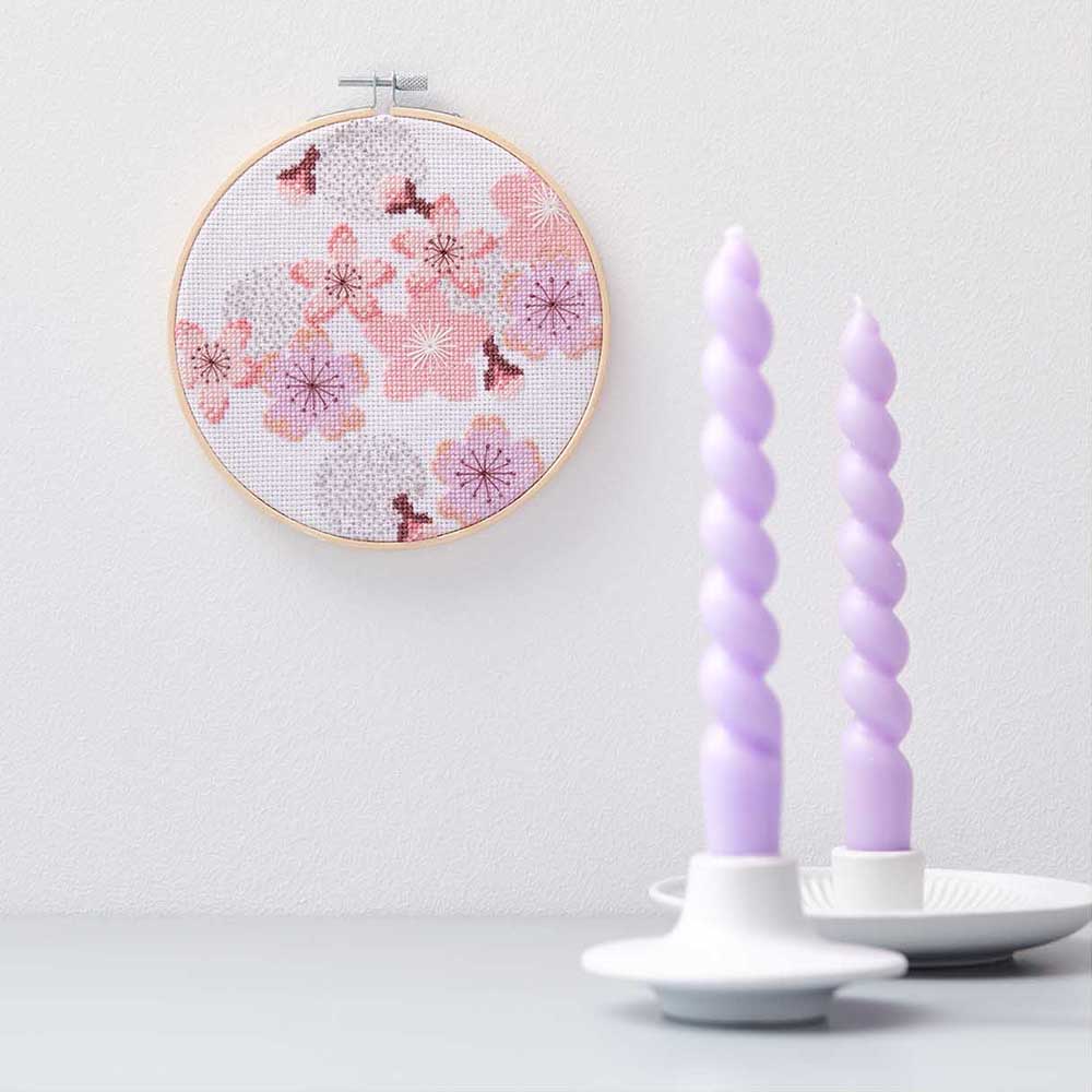 Cherry Blossom Shower | Complete Cross Stitch Kit with Hoop | Sakura